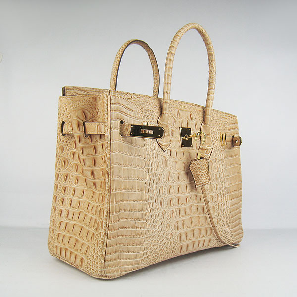 High Quality Fake Hermes Birkin 35CM Crocodile Head Veins Leather Bag Earth Yellow 6089